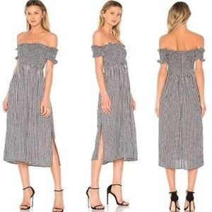 Revolve Bardot Cindy Gingham Black & White Off
Shoulder Smocked Midi Dress